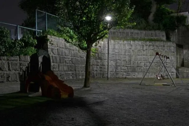 住宅街の寂れた公園の遊具周辺